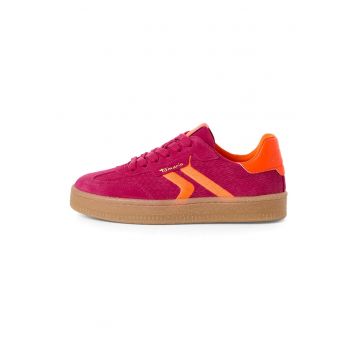 Pantofi sport din piele intoarsa si aspect texturat - Portocaliu/Roz inchis