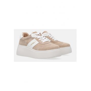 Pantofi sport din piele si piele intoarsa cu talpa wedge