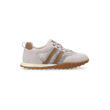 Pantofi sport din plasa si piele intoarsa - cu profil jos