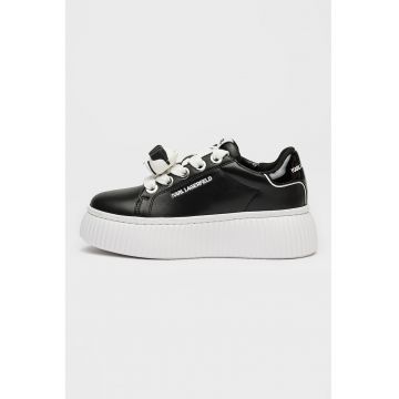 Pantofi sport flatform din piele cu detalii monograma - Negru