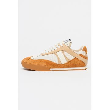 Pantofi sport Kick cu piele intoarsa si insertii din piele - Alb/Caramel