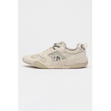 Pantofi sport low-cut cu strat exterior din piele de sarpe - Bej deschis