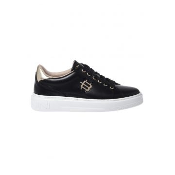 Pantofi sport low-cut de piele cu logo metalic - Negru