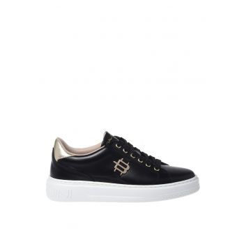 Pantofi sport low-cut de piele cu logo metalic - Negru