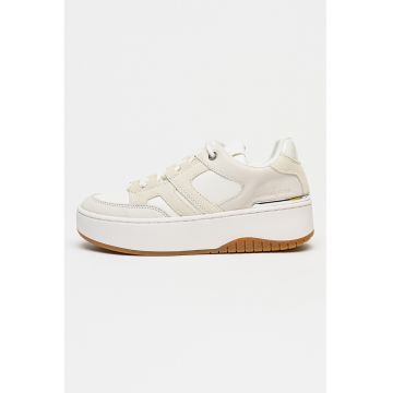 Pantofi sport low-cut din piele ecologica - Alb/Gri deschis