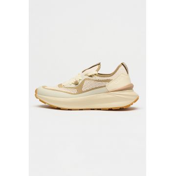 Pantofi sport slip-on din piele ecologica si plasa - Bej deschis