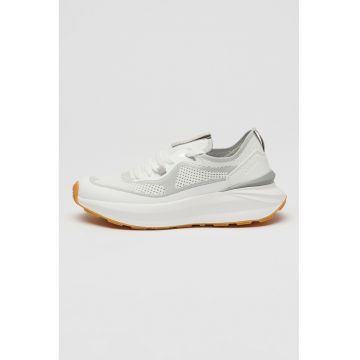 Pantofi sport slip-on din piele ecologica si plasa - Gri deschis/Alb optic