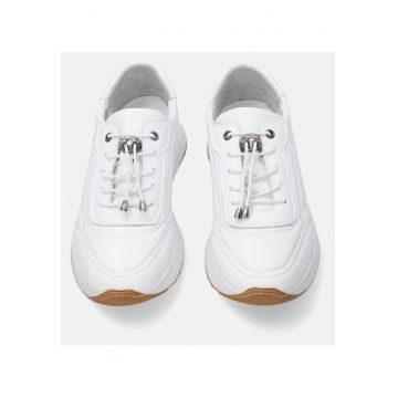 Pantofi sport uni din piele naturala cu sireturi elastice