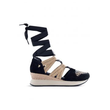 Pantofi sport wedge cu decupaje Kidika - Negru/Bej