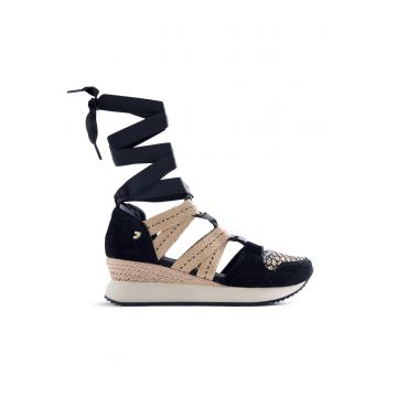 Pantofi sport wedge cu decupaje Kidika - Negru/Bej