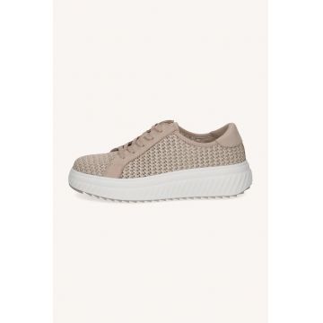 Pantofi sport wedge din piele cu garnituri din piele ecologica - Alb murdar/Bej deschis