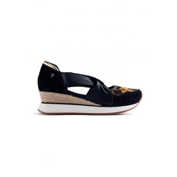 Pantofi sport wedge slip-on cu animal print Gapan - Negru/Maro