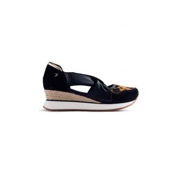 Pantofi sport wedge slip-on cu animal print Gapan - Negru/Maro