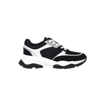Sneakers din piele cu insertii din plasa - Negru