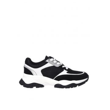 Sneakers din piele cu insertii din plasa - Negru