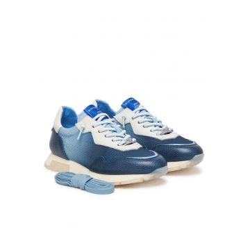 Sneakers  din piele naturala pentru dama - Alb/Albastru