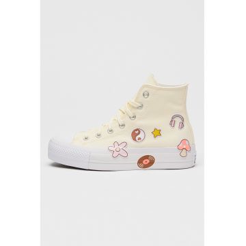 Tenisi flatform cu aplicatii Chuck Taylor All Star Lift - Crem