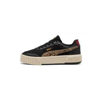Pantofi sport Carina Mia Animal Flair din piele ecologica - Negru/Maro/Rosu inchis