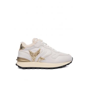 Pantofi sport dama  Ice 0B11 - piele naturala - alb/auriu