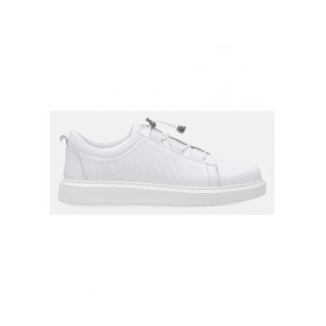 Pantofi sport din piele cu aspect perforat - Alb