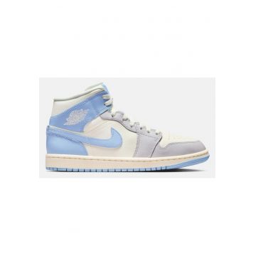 Pantofi sport mid din piele naturala si piele ecologica - Alb/Albastru pastel/Gri deschis