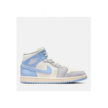 Pantofi sport mid din piele naturala si piele ecologica - Alb/Albastru pastel/Gri deschis