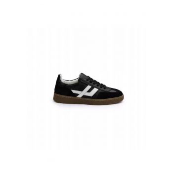 Sneakers femei  BRAVA - piele naturala - negru alb - Negru