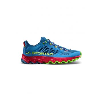 Pantofi Helios III din material textil pentru alergare trail - Albastru pastel/Rosu zmeuriu/Verde fistic