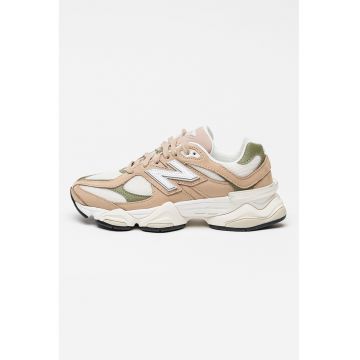 Pantofi sport 9060 din piele nabuc - Alb fildes/Maro taupe deschis