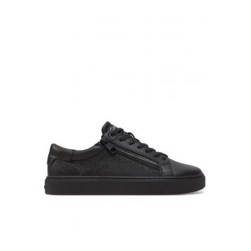 Pantofi sport barbati  LOW TOP LACE UP W/ ZIP MONO - Piele naturala - Negru -
