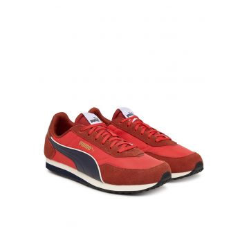 Pantofi sport barbati -  piele intoarsa si textil - rosu - design minimalist -