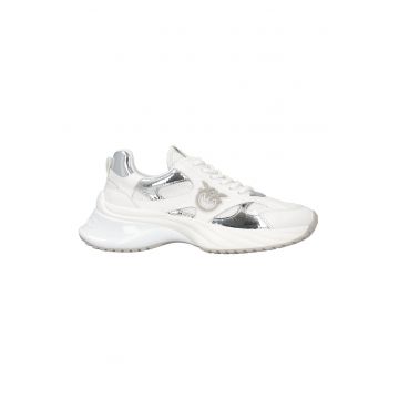 Pantofi sport cu insertii metalizate - Alb/Argintiu