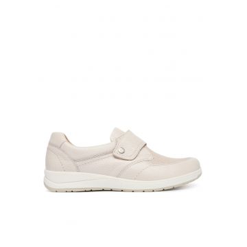Pantofi sport dama -  piele naturala - bej - cu sistem inchidere Velcro