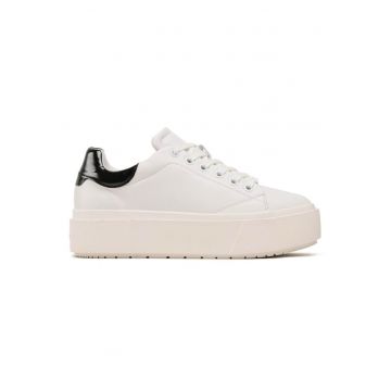Pantofi sport dama  SQUARED FLATFORM CUPSOLE LACE UP - Piele naturala - Alb -