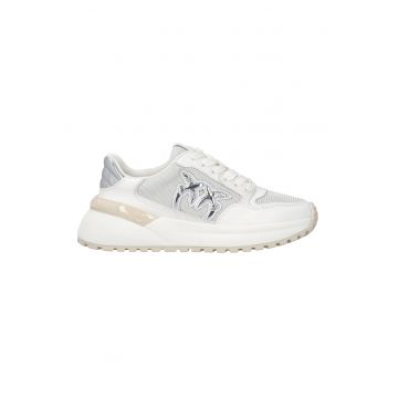 Pantofi sport de piele cu garnituri de material sintetic - Alb murdar/Argintiu