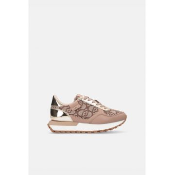 Pantofi sport de piele ecologica cu model monograma - Auriu/Maro/Bej