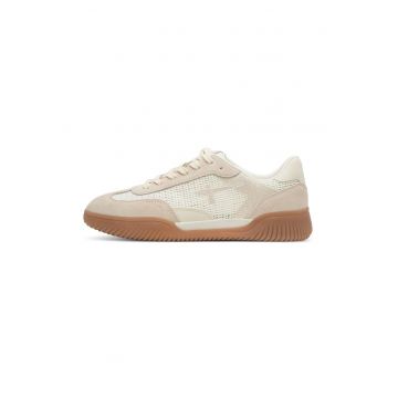 Pantofi sport de piele intoarsa cu insertii de piele - Alb fildes/Bej deschis