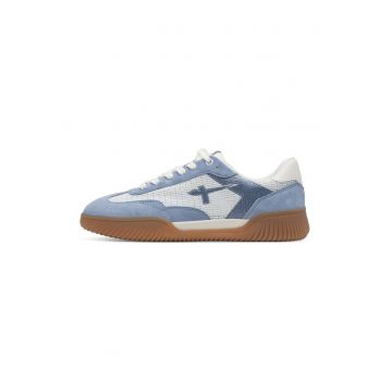Pantofi sport de piele intoarsa cu insertii de piele - Albastru lavanda/Alb murdar