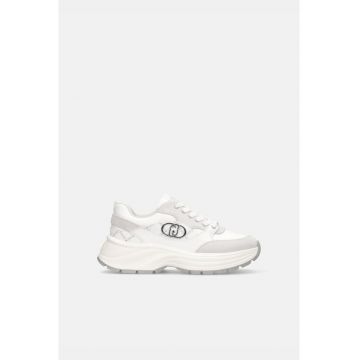 Pantofi sport de piele intoarsa si piele cu model monograma - Alb