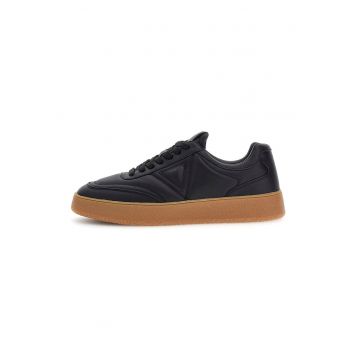 Pantofi sport din piele cu garnituri din piele ecologica - Negru