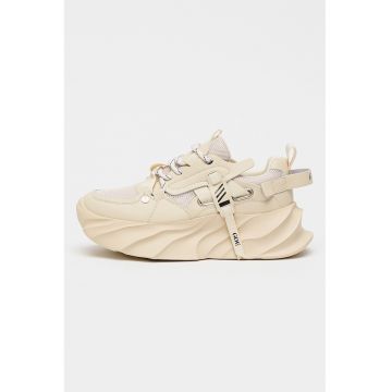 Pantofi sport din piele cu insertii din material textil - Bej