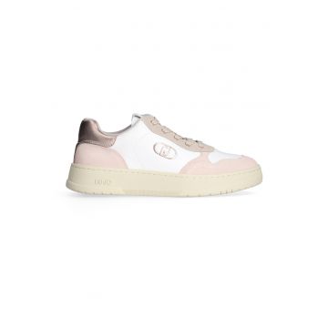 Pantofi sport din piele cu insertii din piele intoarsa - Alb/Roz prafuit