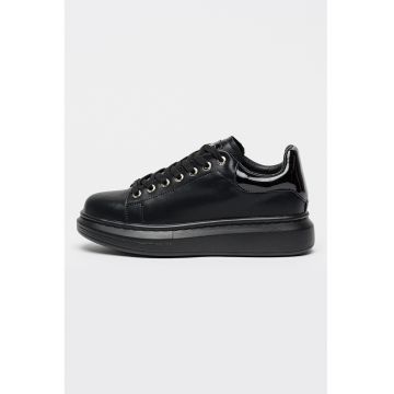 Pantofi sport din piele cu insertii din piele lacuita - Negru