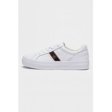 Pantofi sport din piele cu logo Vulc Webbing - Alb/Bleumarin