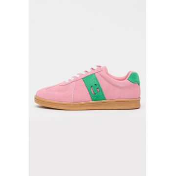 Pantofi sport din piele intoarsa cu garnituri contrastante - Roz/Verde lime