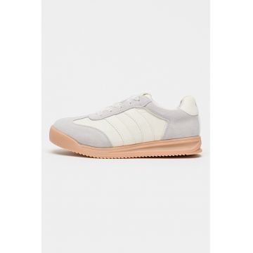 Pantofi sport din piele intoarsa cu garnituri din material textil - Gri deschis/Bej