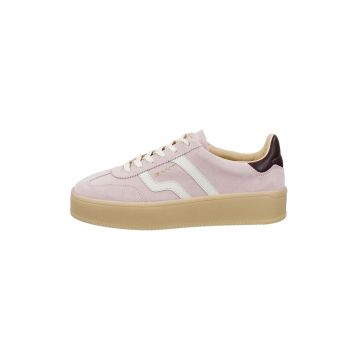 Pantofi sport din piele intoarsa cu talpa flatform Cuzmani - Alb/Roz pal/Violet pruna