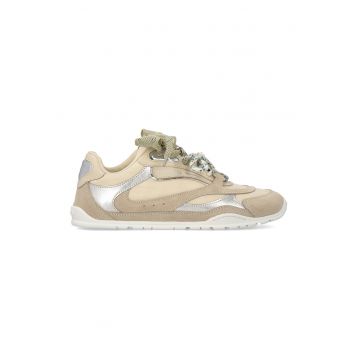 Pantofi sport din piele intoarsa si material textil Yulia - Bej/Maro taupe deschis/Argintiu