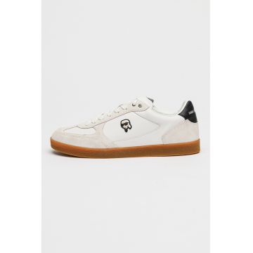 Pantofi sport din piele si piele intoarsa cu aplicatie logo - Alb