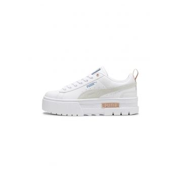 Pantofi sport flatform cu insertii din piele intoarsa Mayze - Alb/Verde salvie